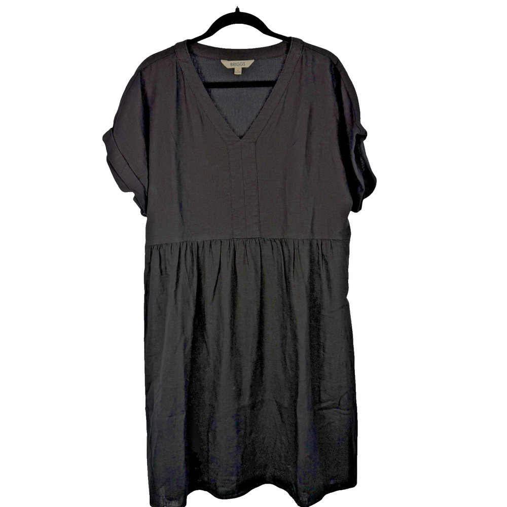 Briggs Black Linen Blend Popover Dress Womens Black Large Vacation Summer Resort - Picture 1 of 9